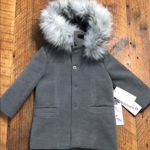 Tutti Piccolo Gray Peacoat with fur lined hood